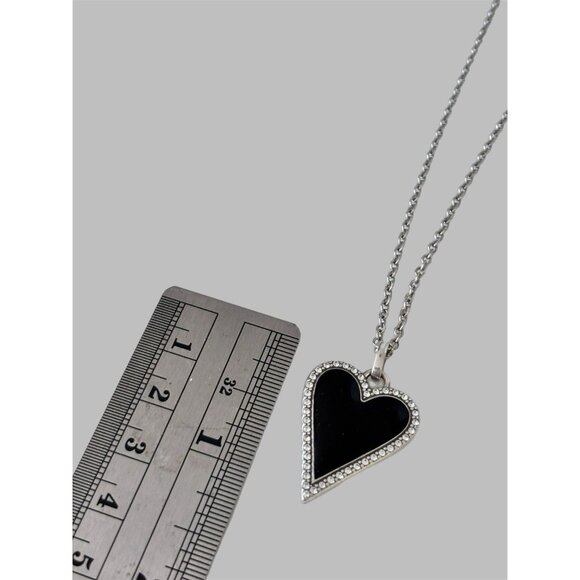 Brighton DAZZLING LOVE HEART Black Crystal Necklace Reversible NWOT - Picture 2 of 5